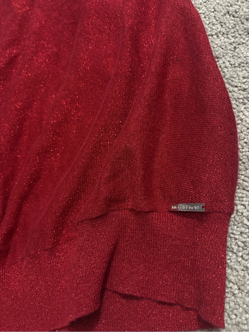Michael Kors Draped Cowl Neck Glittered Sweater - Red